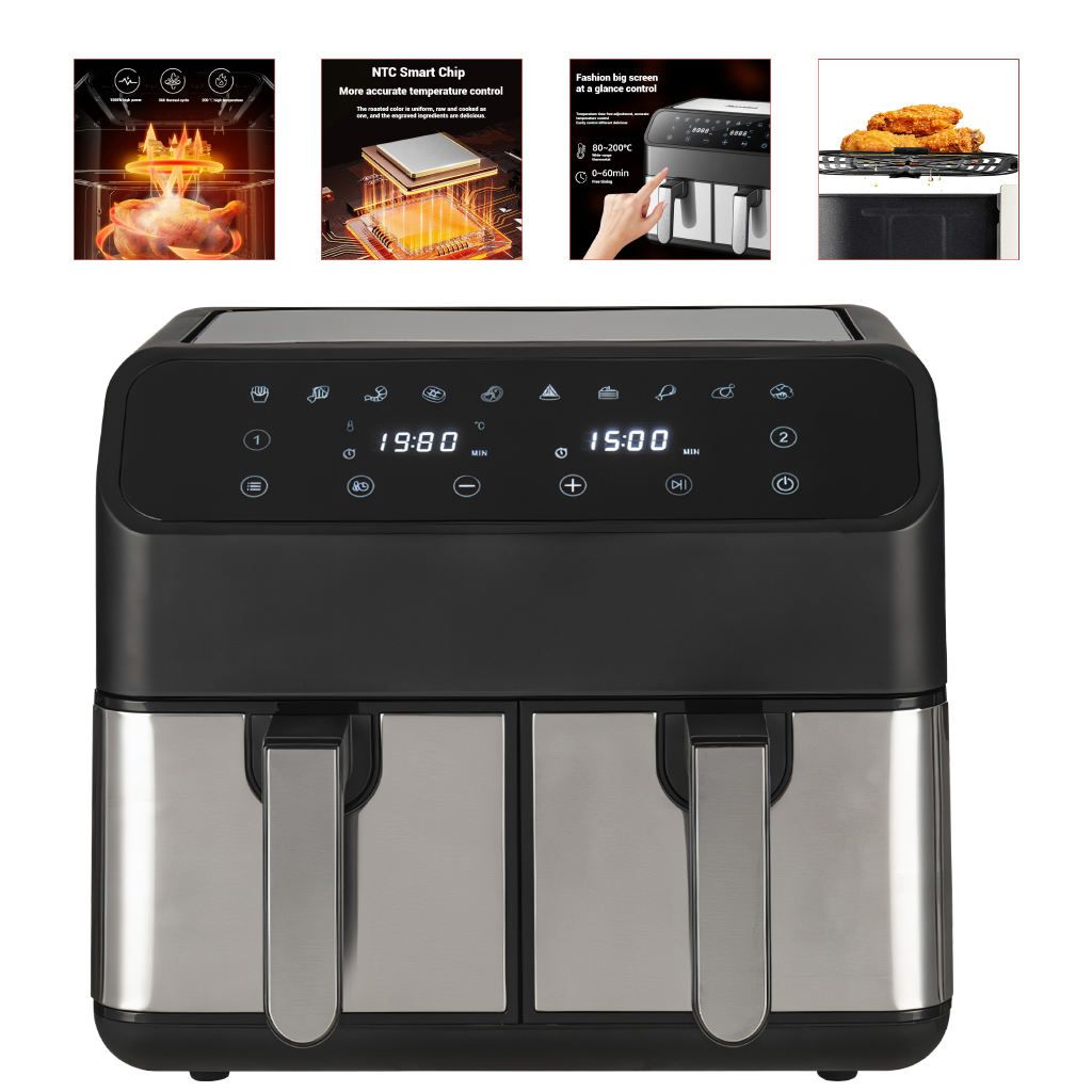 Dual door independent operation 2*4L smart 6-in-1 digital LCD display air fryer
