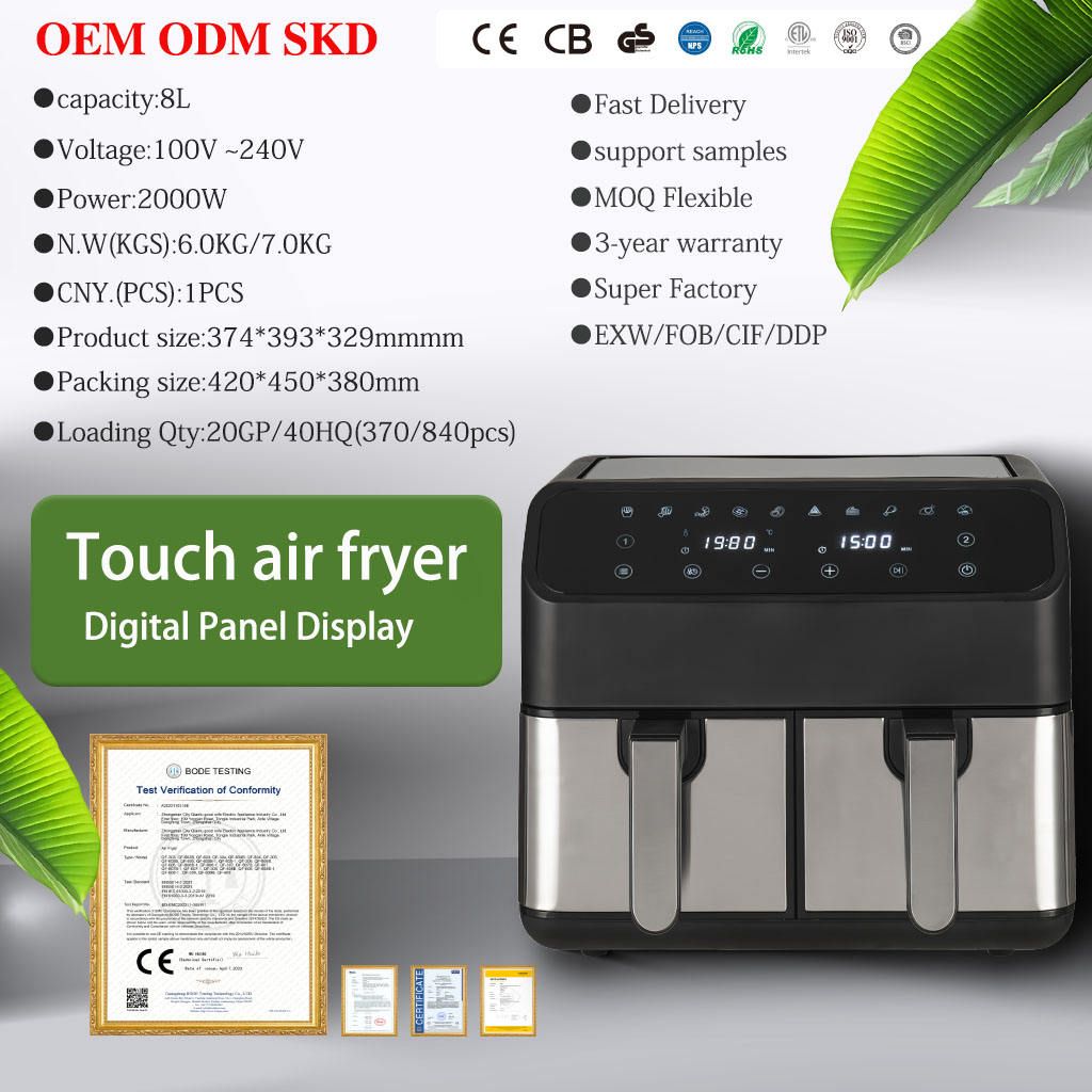 Dual door independent operation 2*4L smart 6-in-1 digital LCD display air fryer